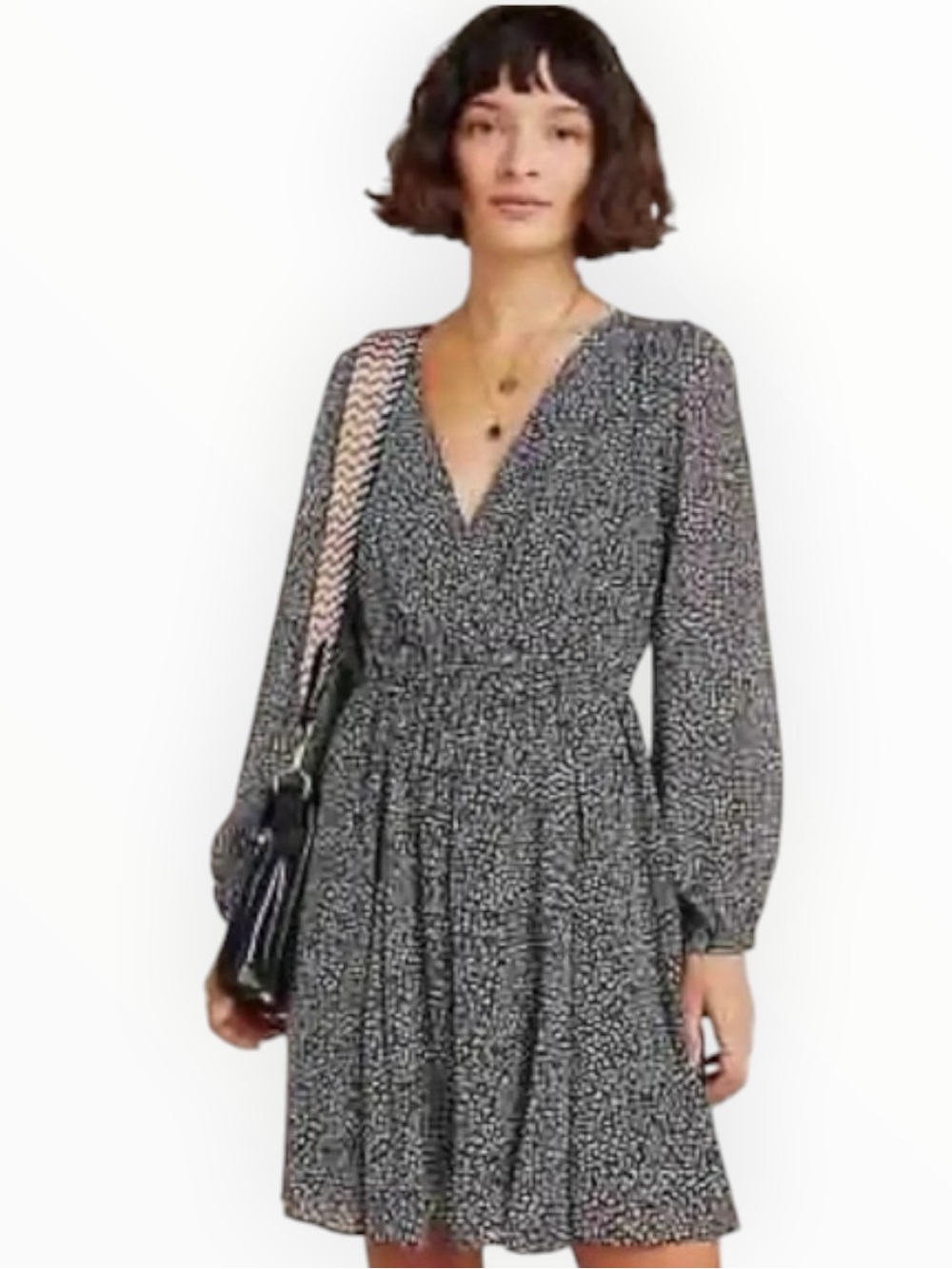 Anthropologie Maeve Carolyn Faux Wrap Mini Dress Black V-Neck Long Sleeve S Work